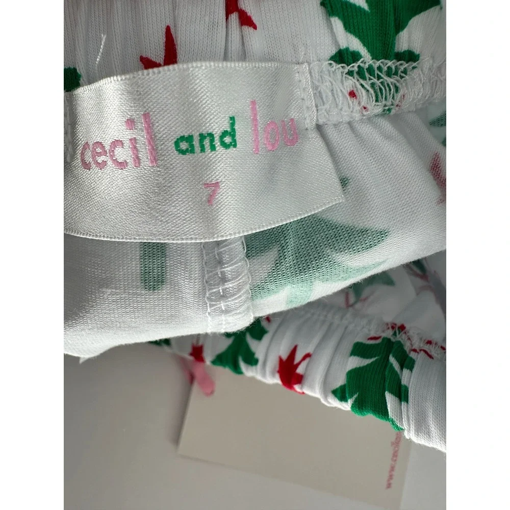 Cecil and Lou Kids Christmas‎ Pajama Pants Size 7 Green Trees Red Stars